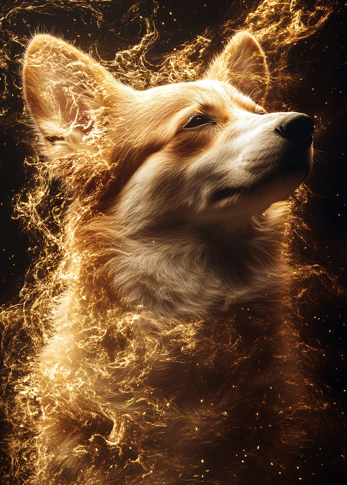 Golden Corgi in Cosmic Swirls