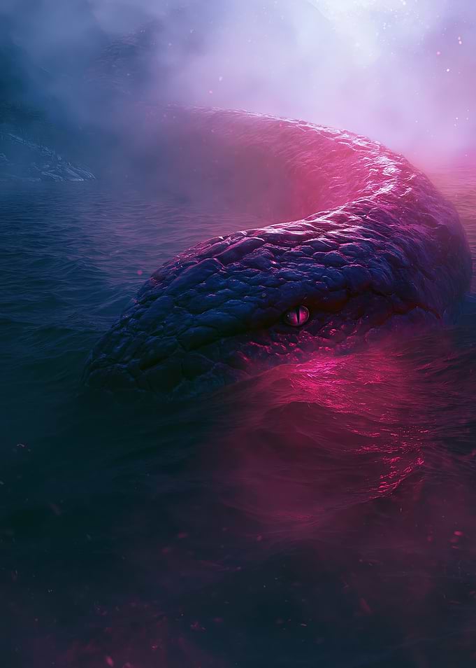 Mythical Sea Serpent Emerging from Water
