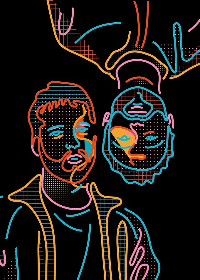 Abstract Faces with Geometric Patterns