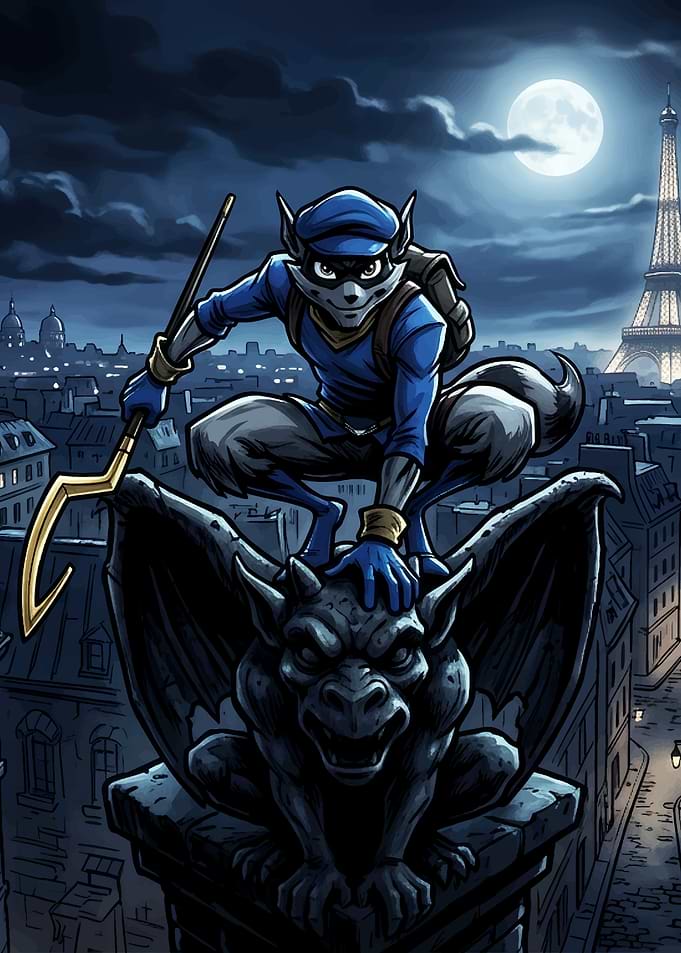 Sly Cooper on a Gargoyle in Paris
