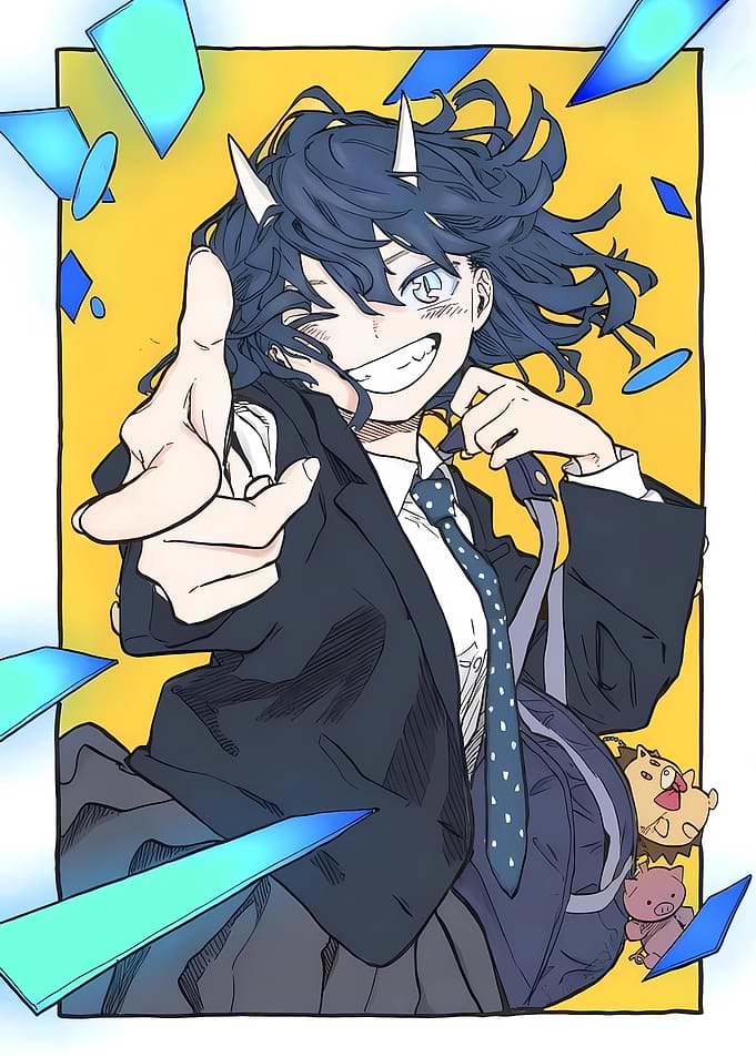 Anime Girl in School Uniform with Horns