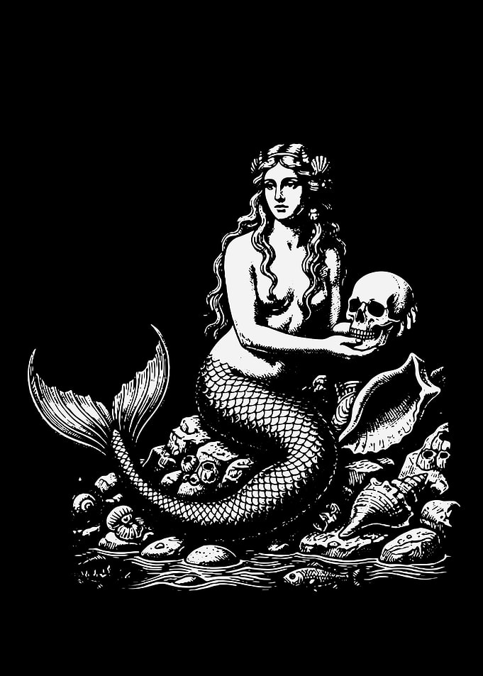 Mermaid Holding a Skull