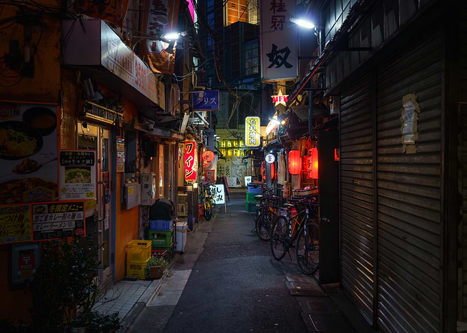 Night Alley in Sangenjaya (Tokyo) in Japan with Red Lanterns