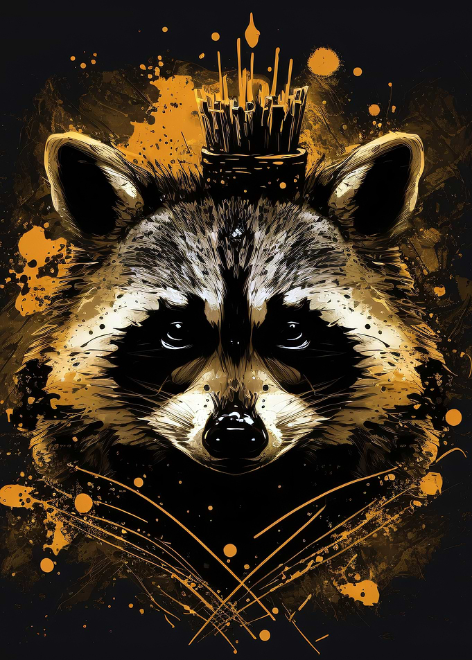 Raccoon King Crown Splatter Art