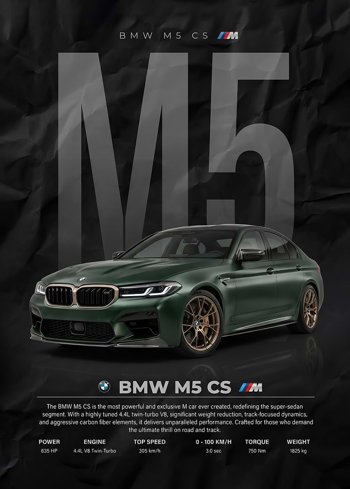 matte green bmw m5 cs car Poster