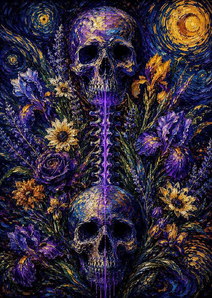 Gothic Floral Skull Painting