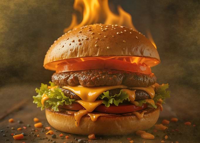 Flaming Double Cheeseburger