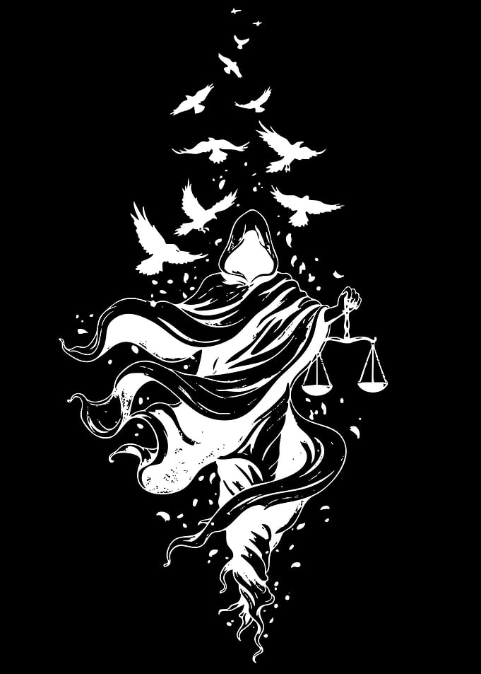 Grim Reaper with Scales and Birds