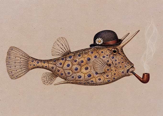 Fish in a hat smoking a pipe