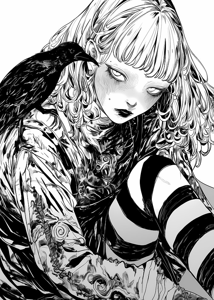 Gothic Girl with Crow