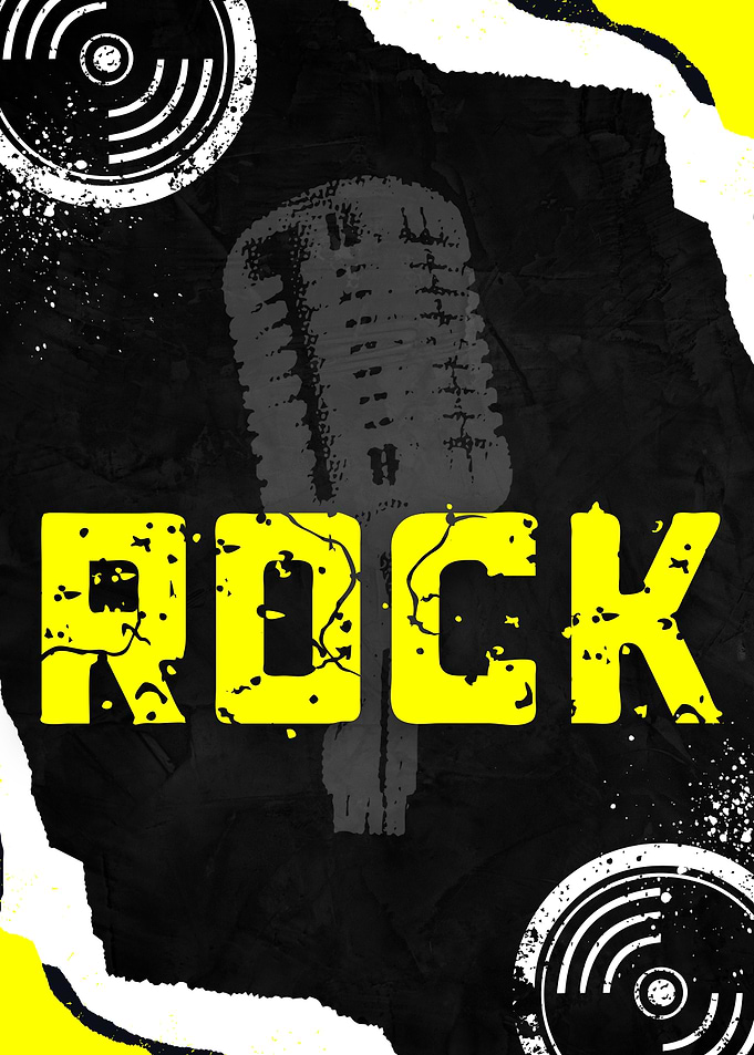 Rock Music Microphone and Vinyl Records