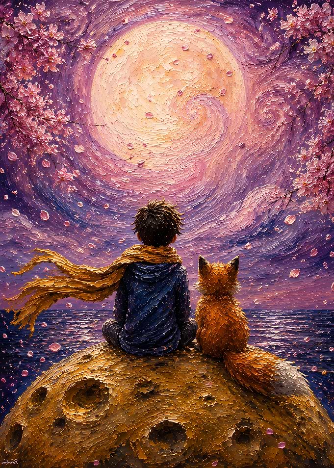 The Little Prince and Fox on the Moon