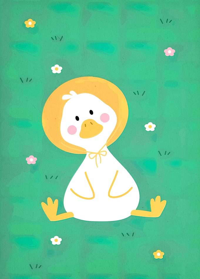 Cute Duckling in a Yellow Bonnet