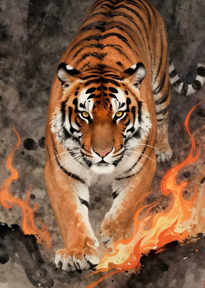 Tiger Walking Through Fire