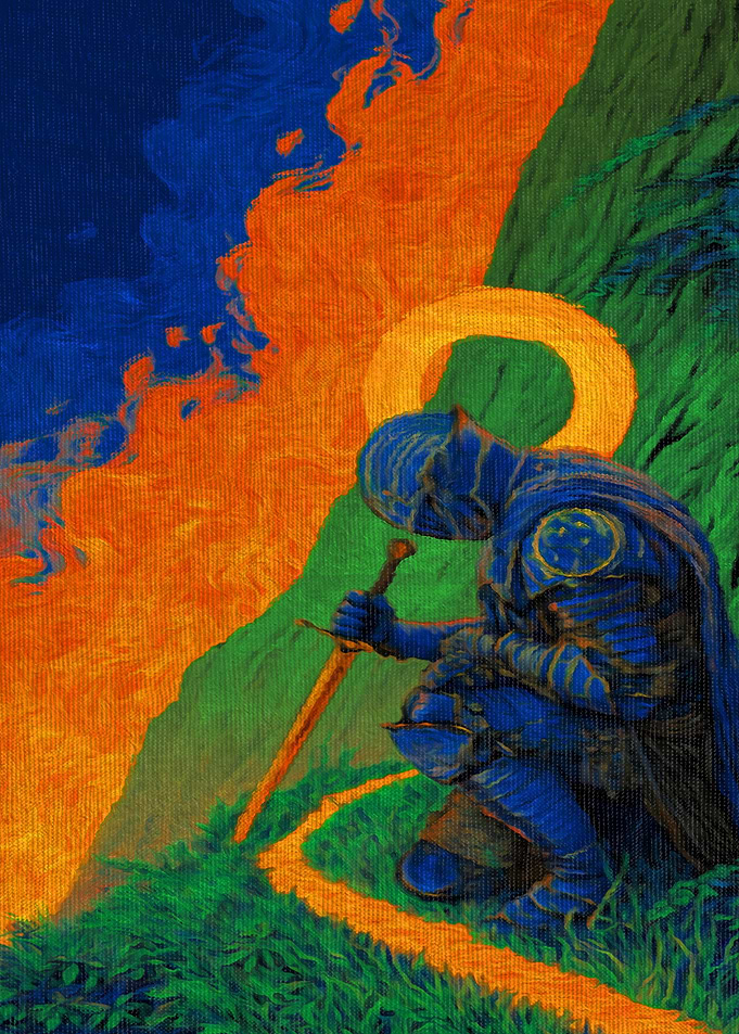 Knight Kneeling with Sword and Halo