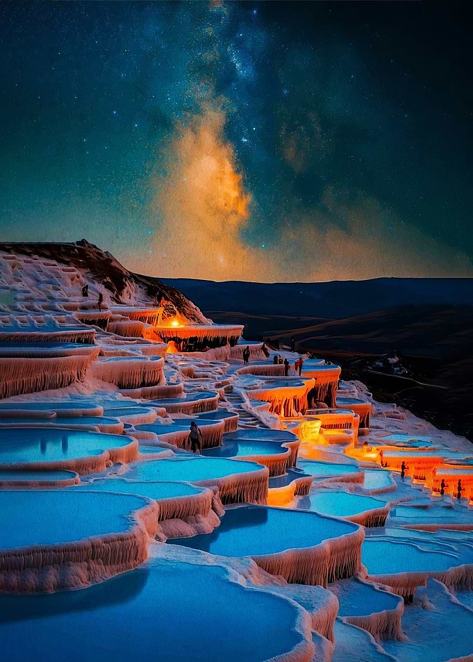 Pamukkale Terraces Under the Milky Way