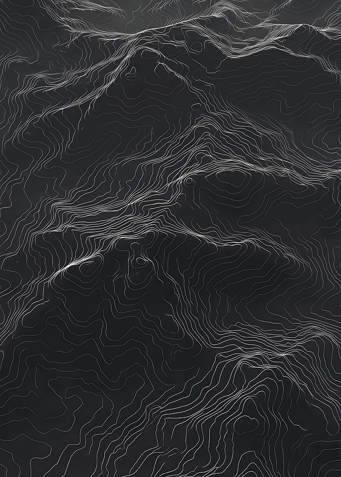Topographic Contour Lines on Dark Surface