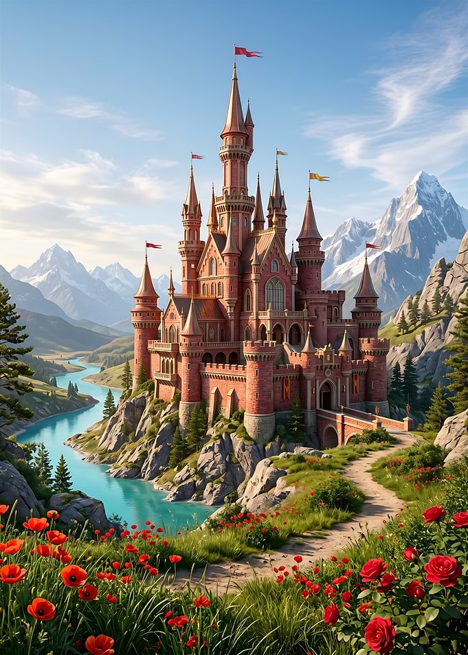 Fairytale Castle in a Mountain Landscape
