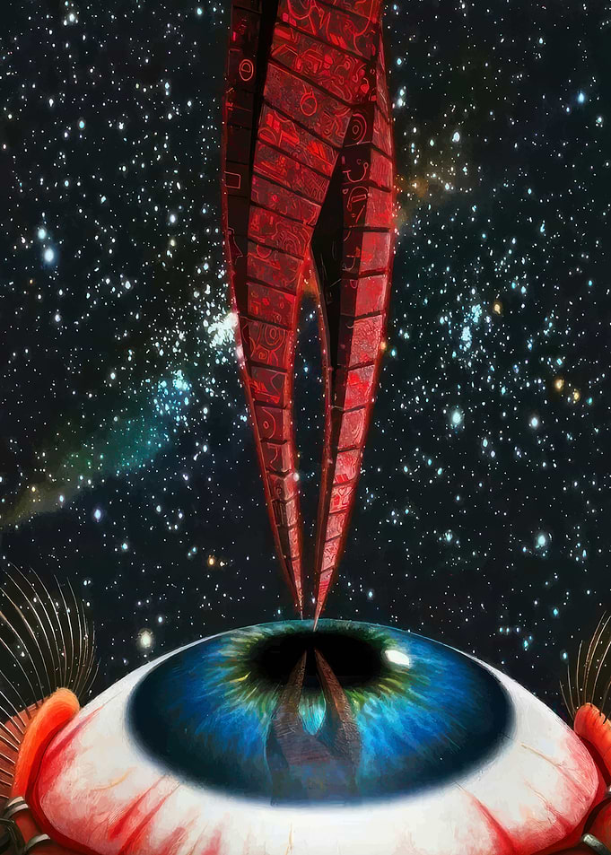 Sci-fi Eye and Red Structure in Space