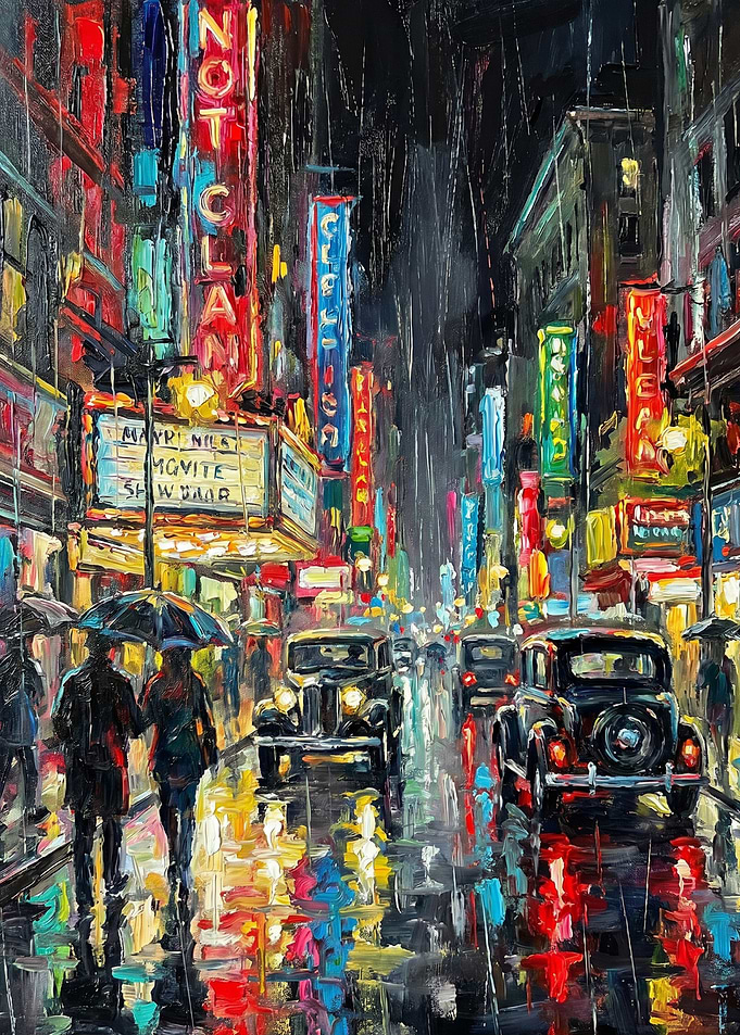 Rainy City Street at Night