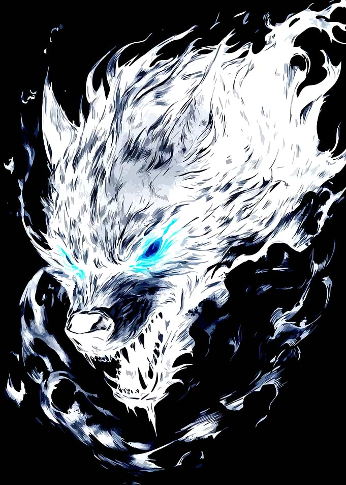 Fierce White Wolf with Blue Eyes