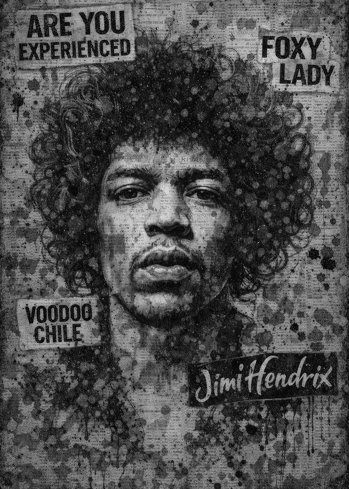 Jimi Hendrix Portrait with Song Titles