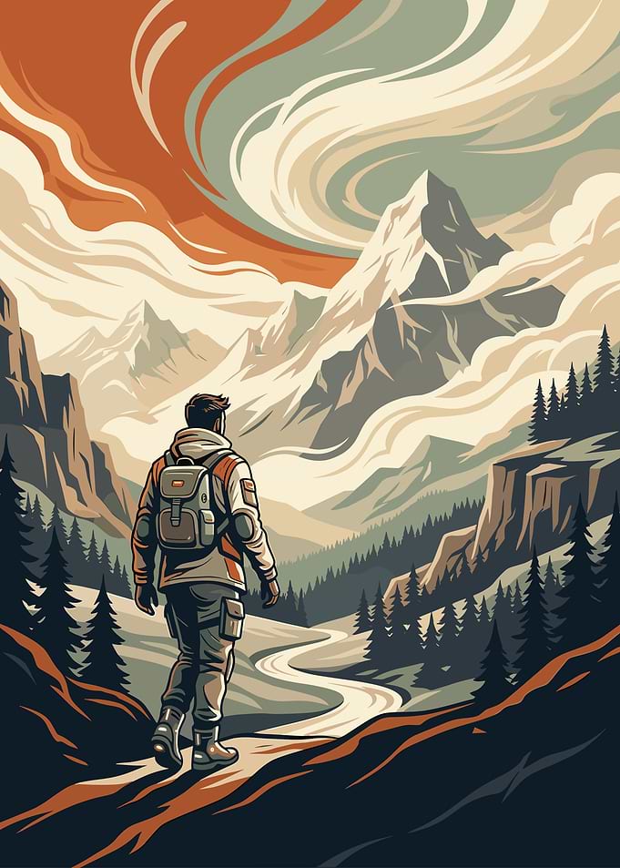 Hiker in a Mountain Landscape