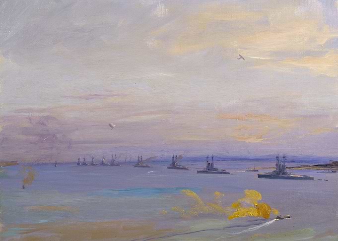 American Battle Squadron in the Firth of Forth, 1918 by John Lavery WW1 Historical Painting