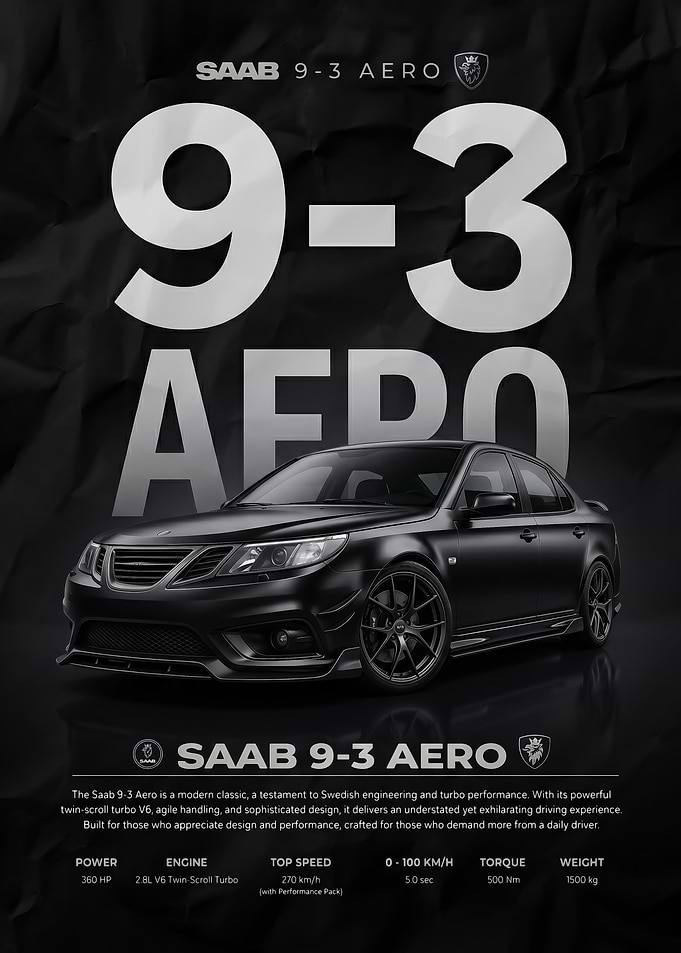 A striking saab 9 3 aero Car Poster