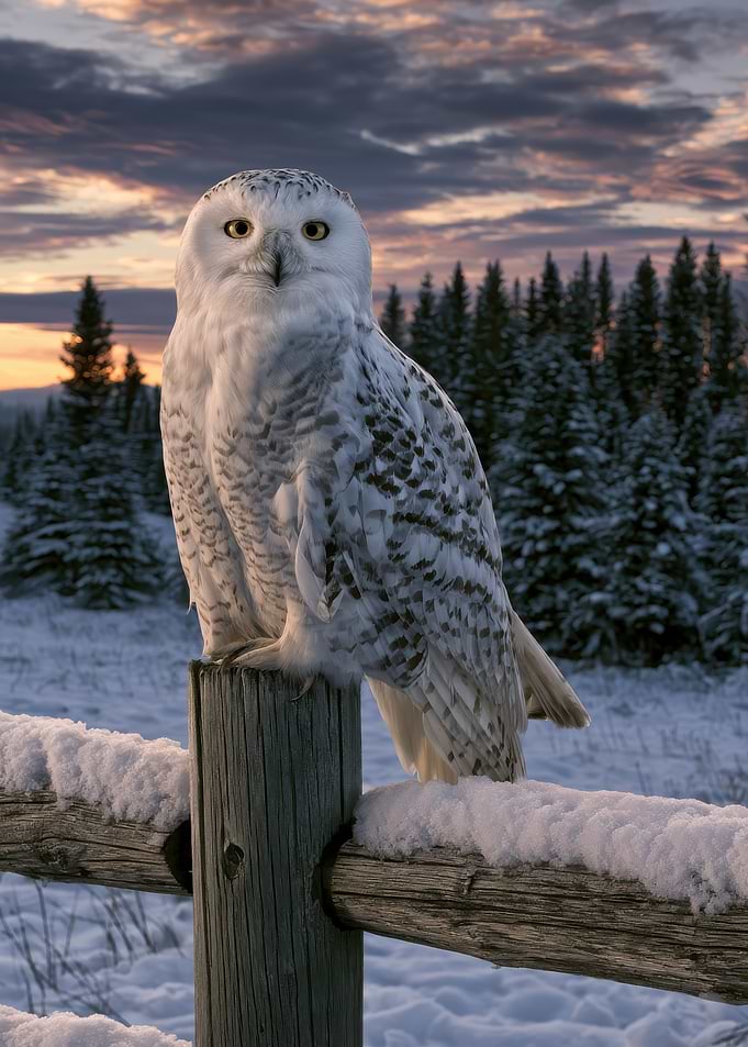 Snowy Owl on a Fence Post