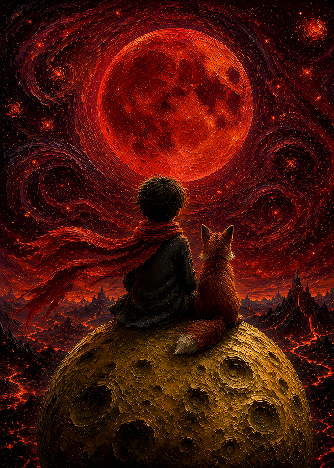The Little Prince and Fox on a Moon