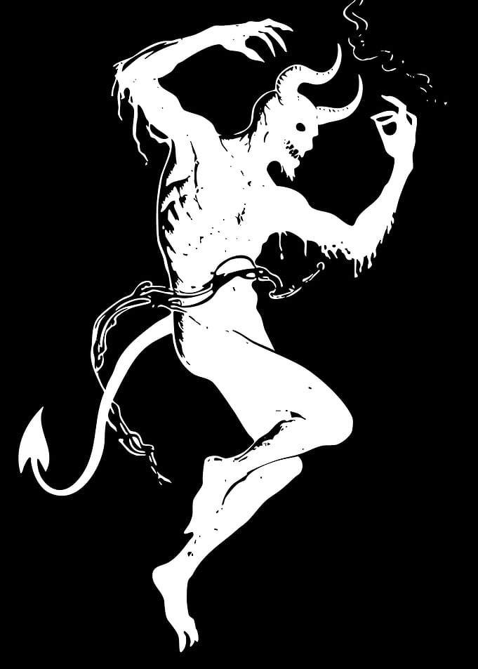 White Demon with Horns and Tail