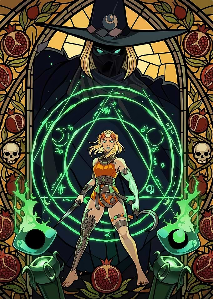 Fantasy Witch and Sorcerer Stained Glass