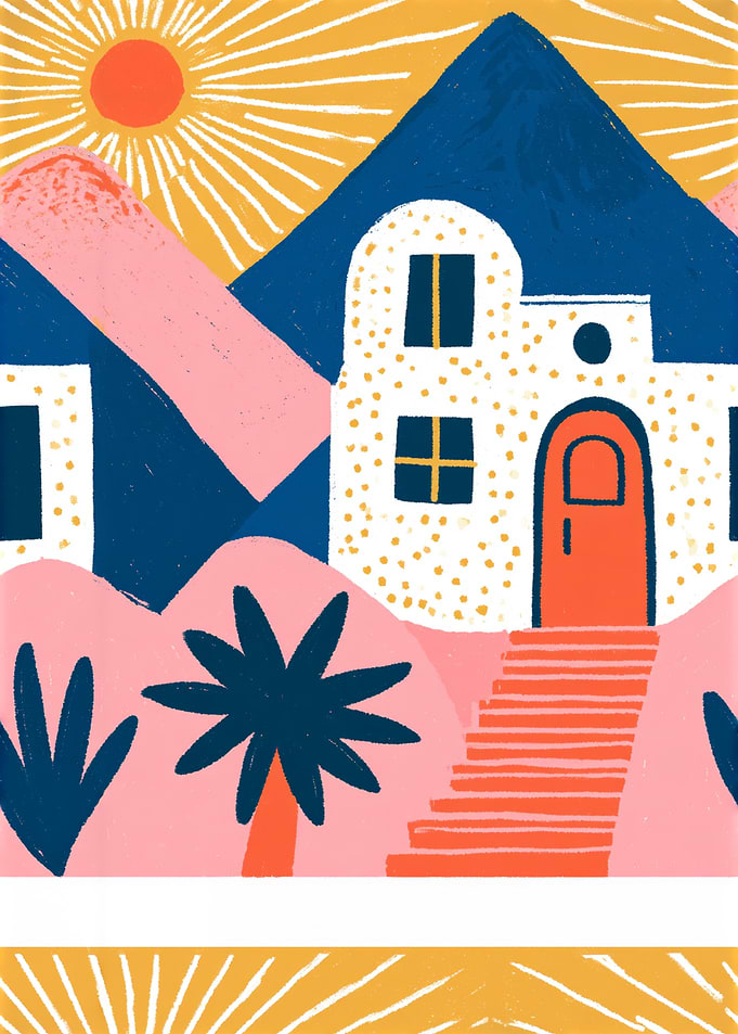 Sunny Mediterranean Village Scene
