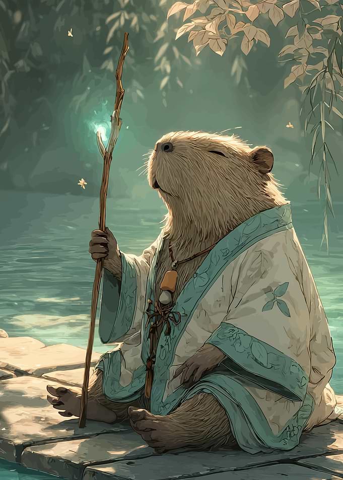 Capybara Monk with Magical Staff