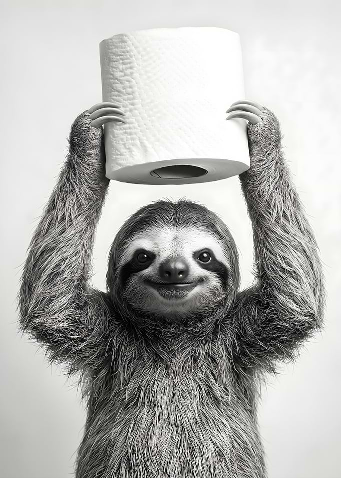 Sloth Holding Toilet Paper Bathroom