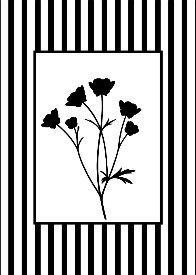 Black and white floral silhouette art