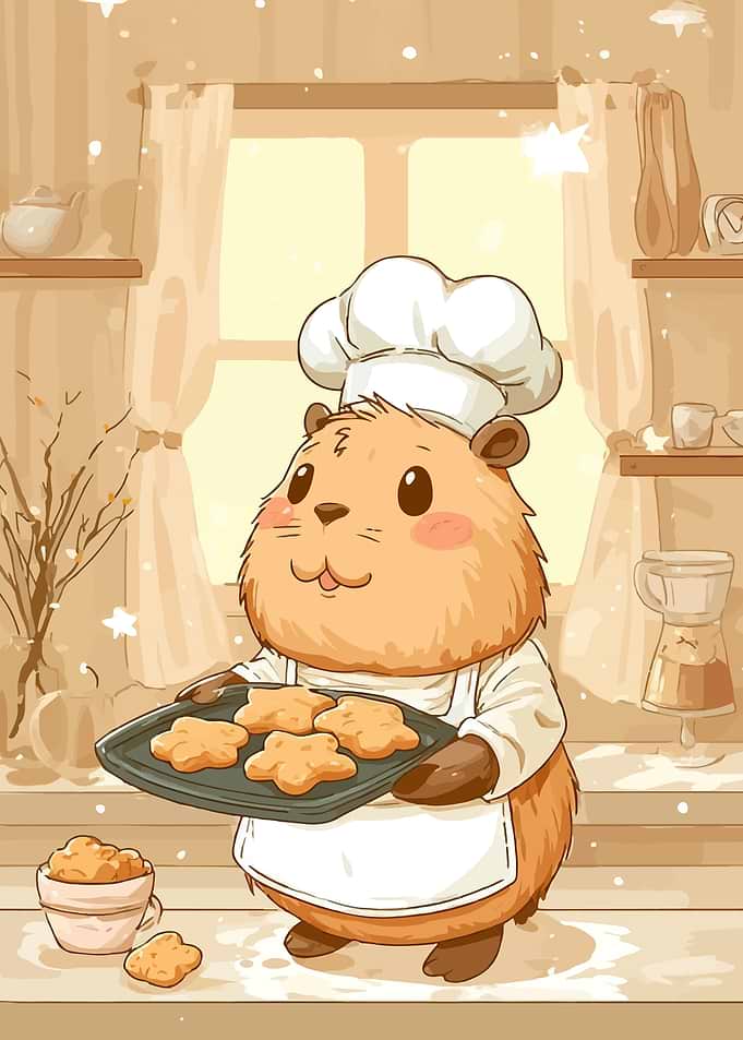 Cute Capybara Baker with Star Cookies