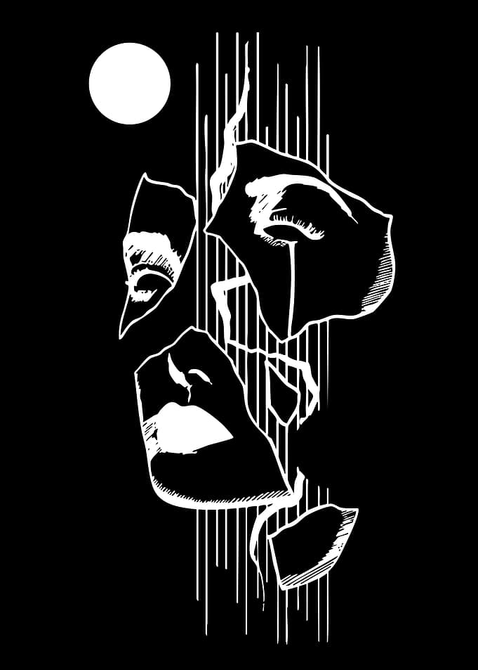 Abstract Fragmented Face with Moon