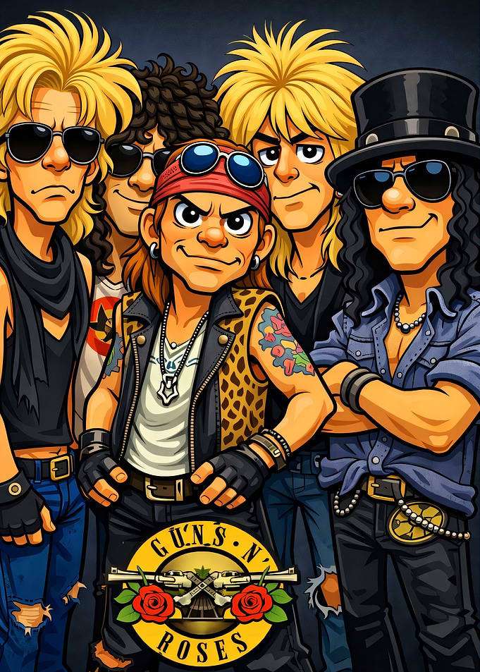 Guns N' Roses cartoon band portrait