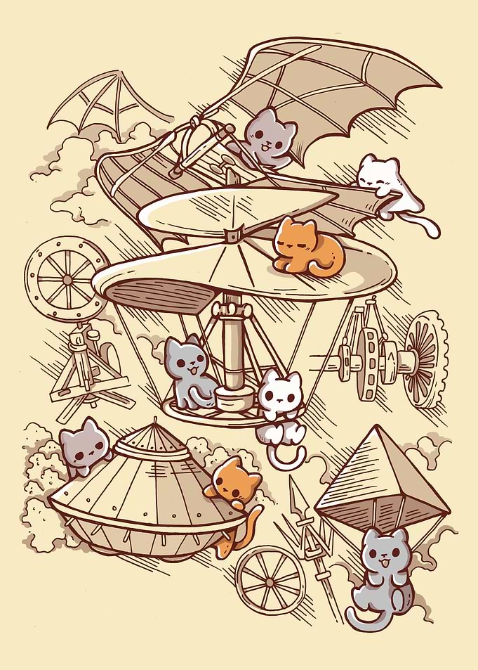 Cats on Da Vinci Flying Machines