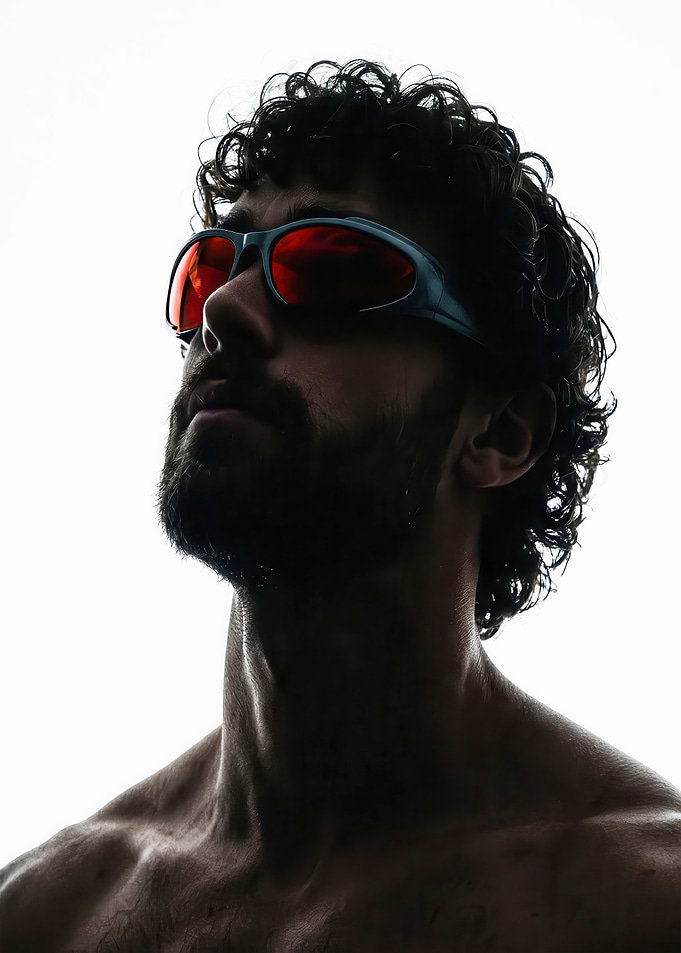 Man with Red Sunglasses Looking Up
