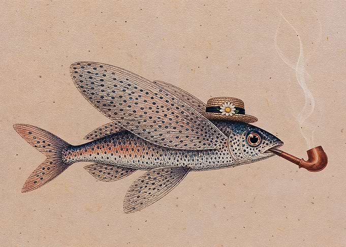 Whimsical Fish with Hat and Pipe