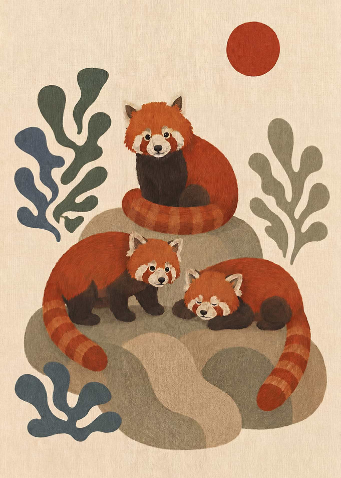 Three Red Pandas on Resting Rock