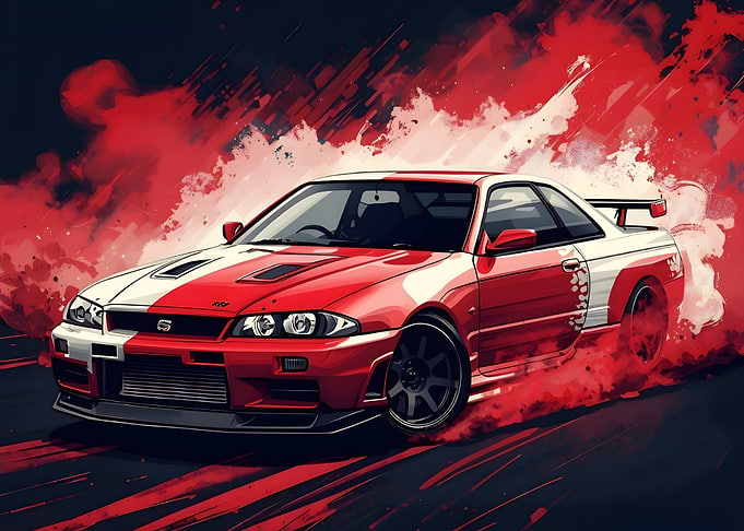 Red and White Sports Car Drifting