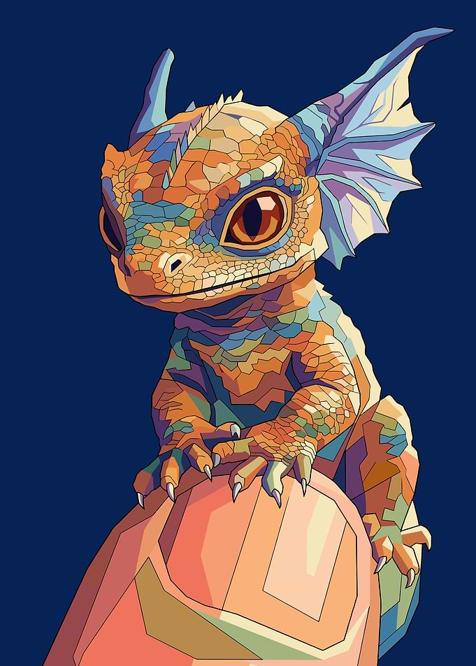 Cute Baby Dragon on Rock
