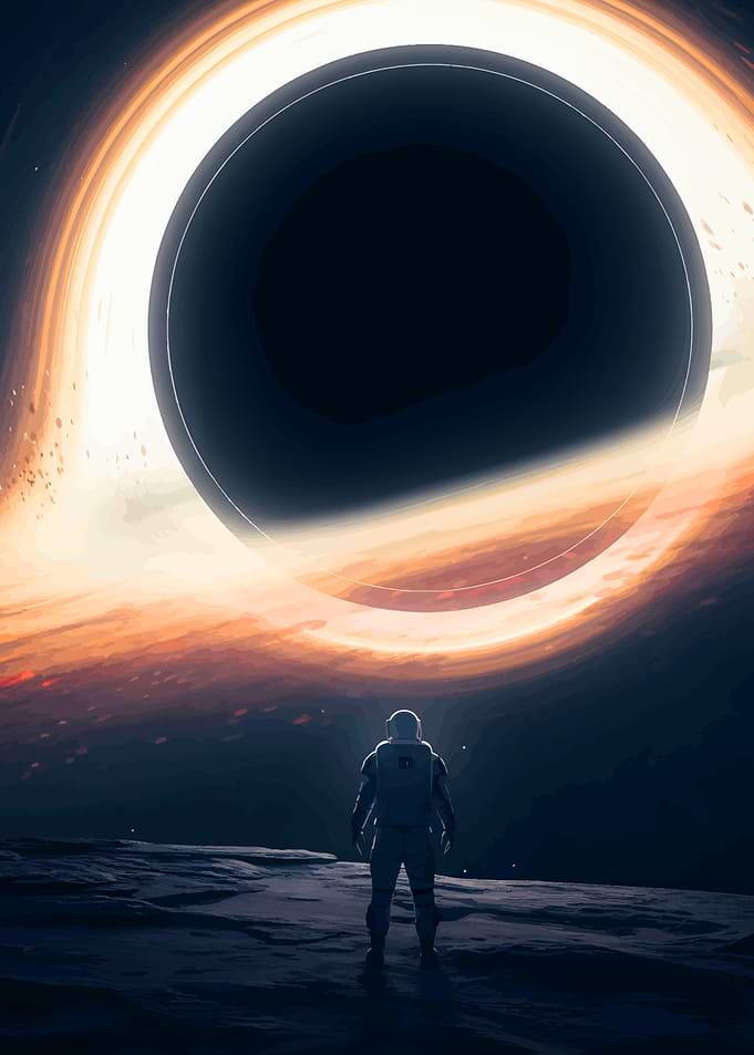 Astronaut facing a black hole