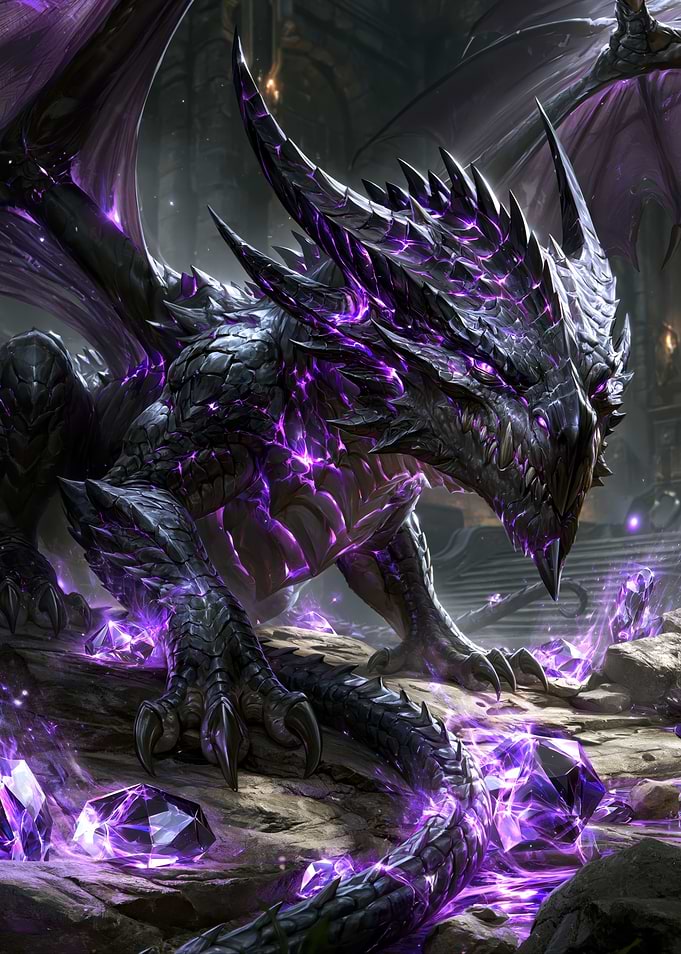 Dark Dragon with Purple Crystals