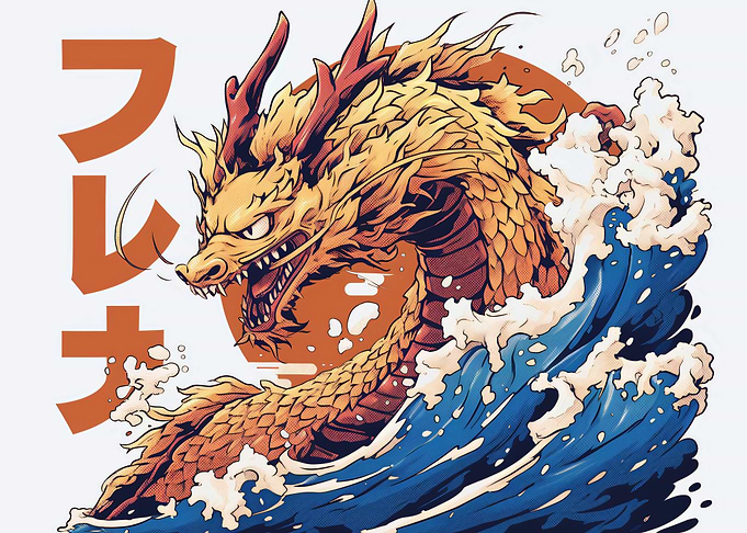 Golden Dragon in Crashing Waves