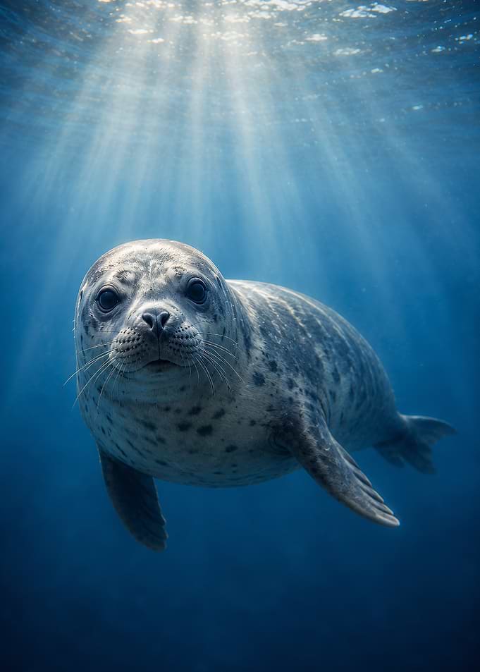 Seal swimming in sunlit ocean